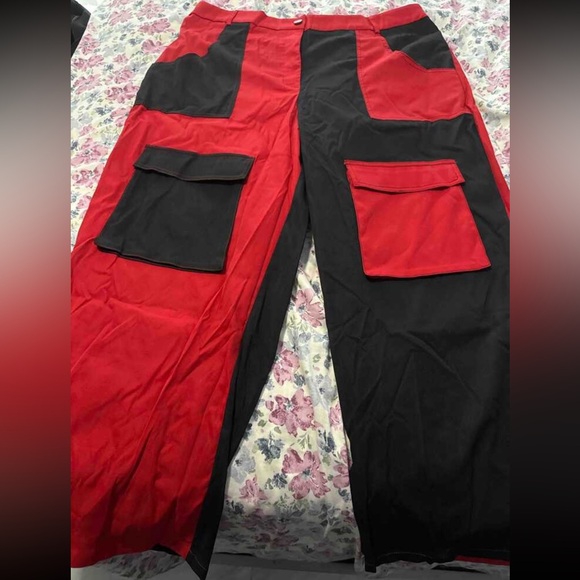Flirla Plus Size Color Block Slanted Pocket Straight Leg Cargo Pants - Picture 8 of 9